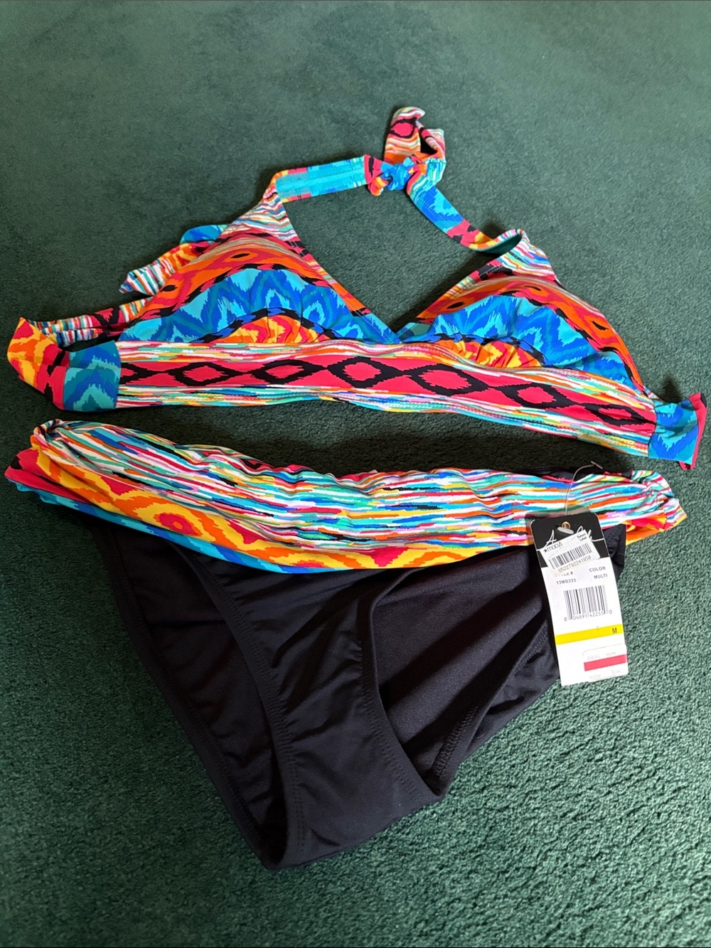 Anne Cole Multicolor Tribal Print Bikini Top with Black Bottom